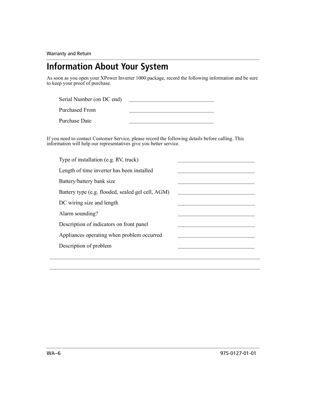 Xantrex Technology 1000 manual Information About Your System, Purchased From Purchase Date 