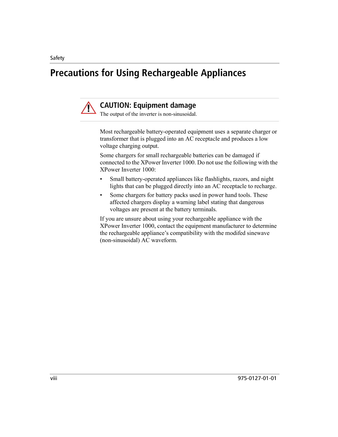 Xantrex Technology 1000 manual Precautions for Using Rechargeable Appliances 