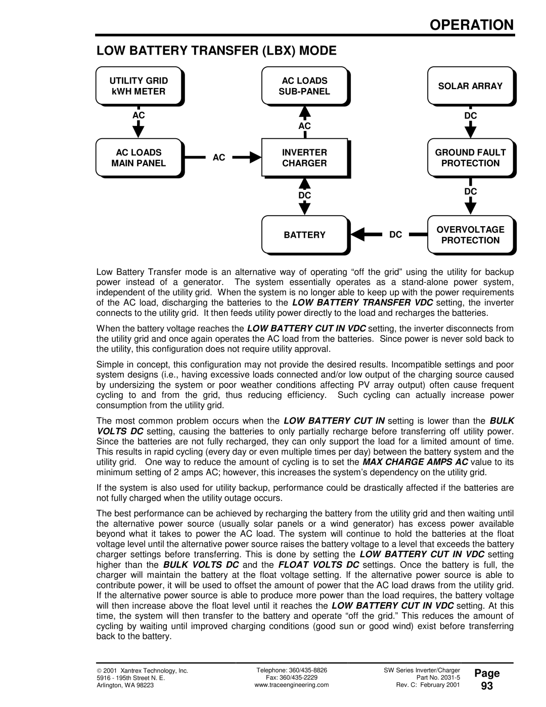 Xantrex Technology 120 VAC/60 owner manual LOW Battery Transfer LBX Mode, Utility Grid kWH Meter 