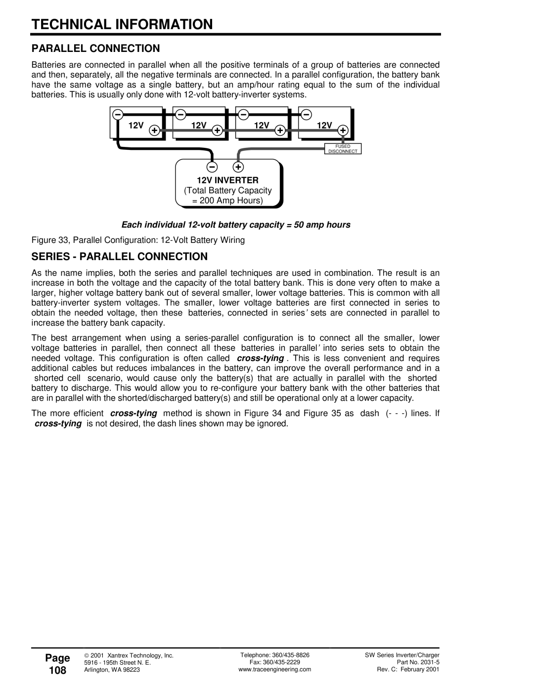 Xantrex Technology 120 VAC/60 owner manual Series Parallel Connection, 108, 12V Inverter 