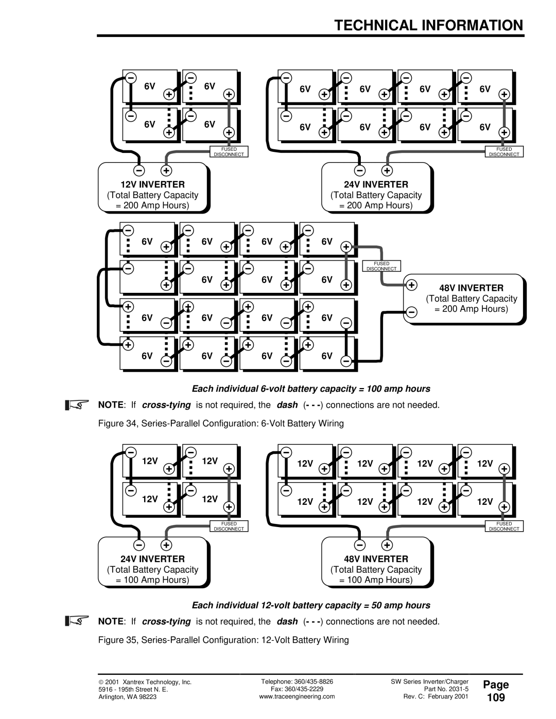 Xantrex Technology 120 VAC/60 owner manual 109, Total Battery Capacity, = 200 Amp Hours, 24V Inverter 48V Inverter 