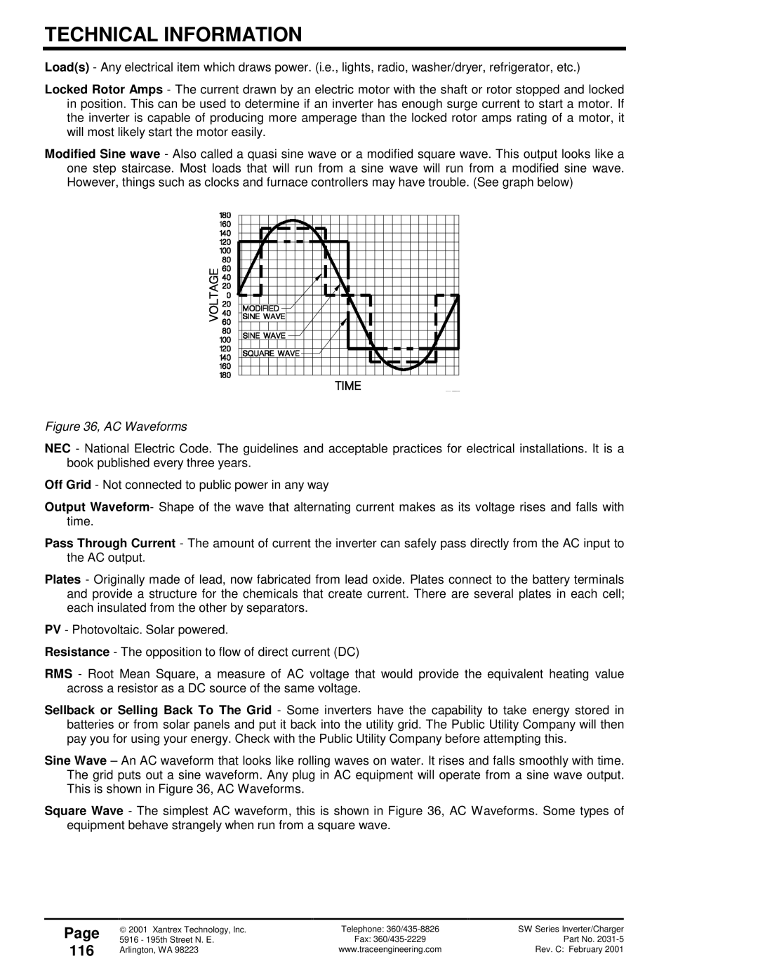 Xantrex Technology 120 VAC/60 owner manual 116, AC Waveforms 