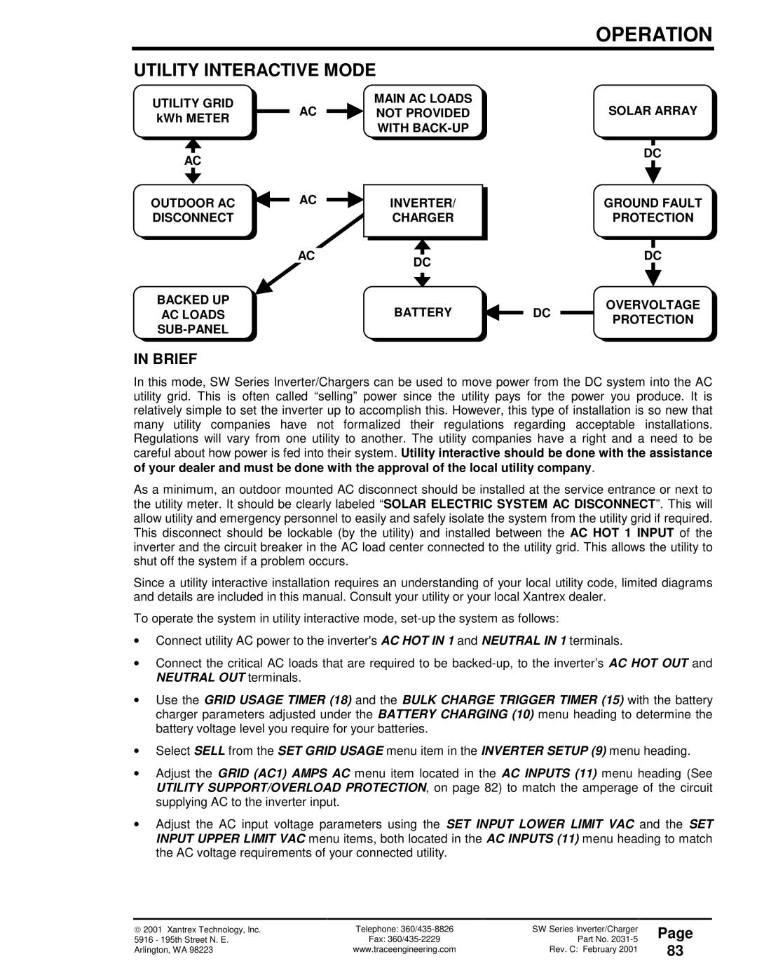 Xantrex Technology 120 VAC/60 owner manual Utility Interactive Mode, Utility Grid, KWh Meter 