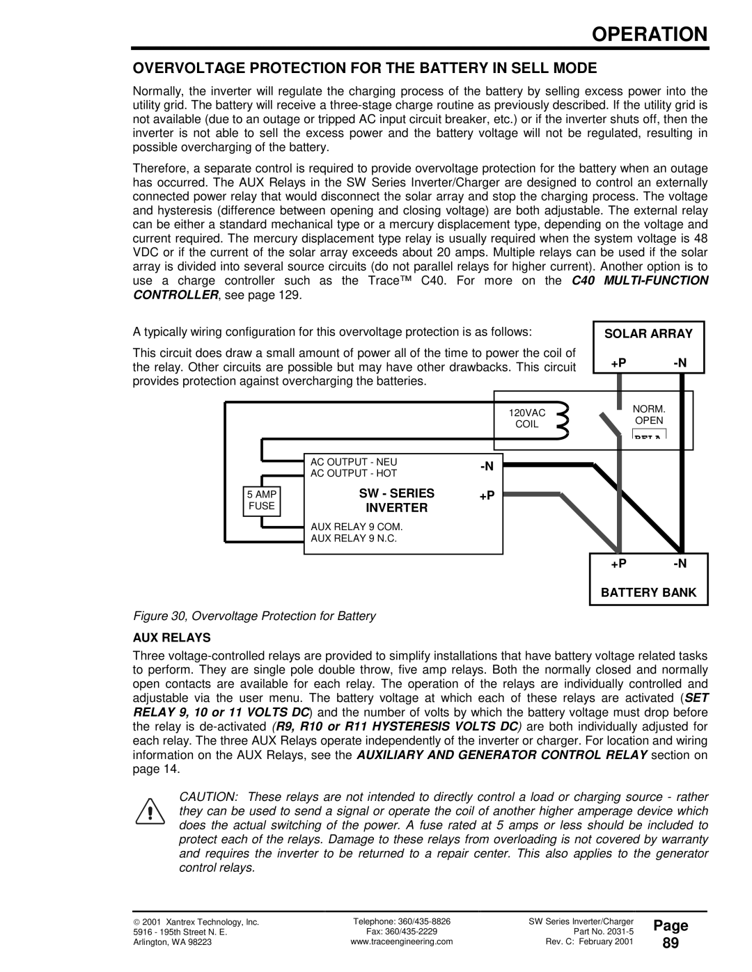 Xantrex Technology 120 VAC/60 Overvoltage Protection for the Battery in Sell Mode, Solar Array, SW Series, Battery Bank 