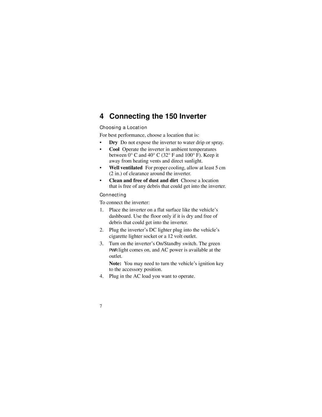 Xantrex Technology manual Connecting the 150 Inverter 