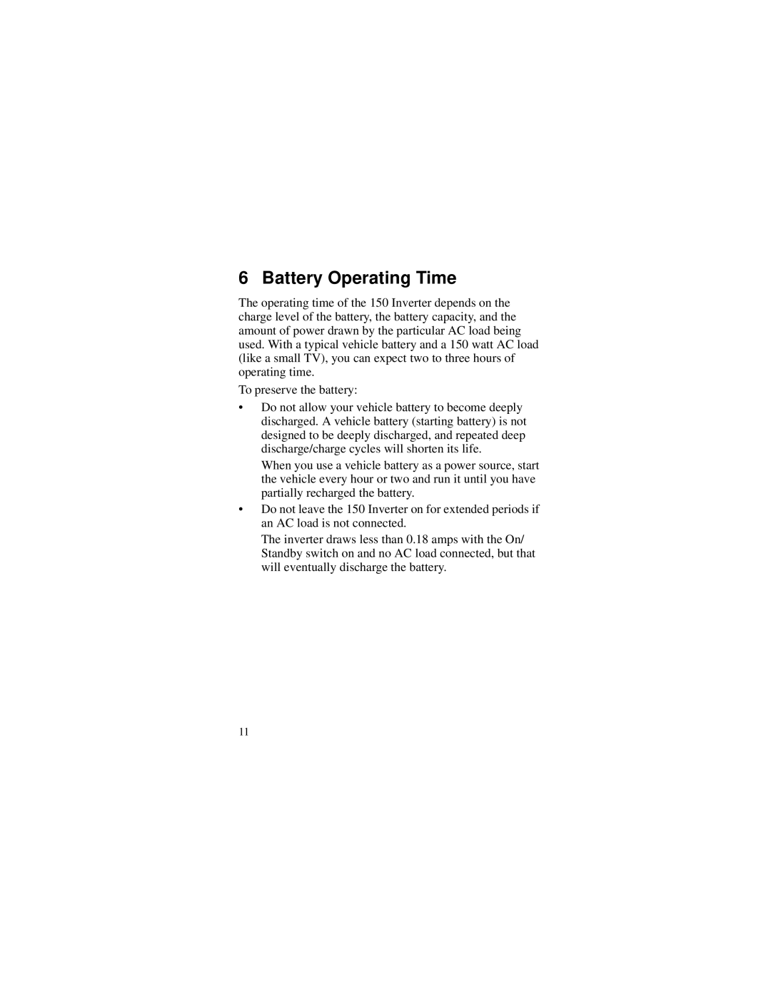 Xantrex Technology 150 manual Battery Operating Time 