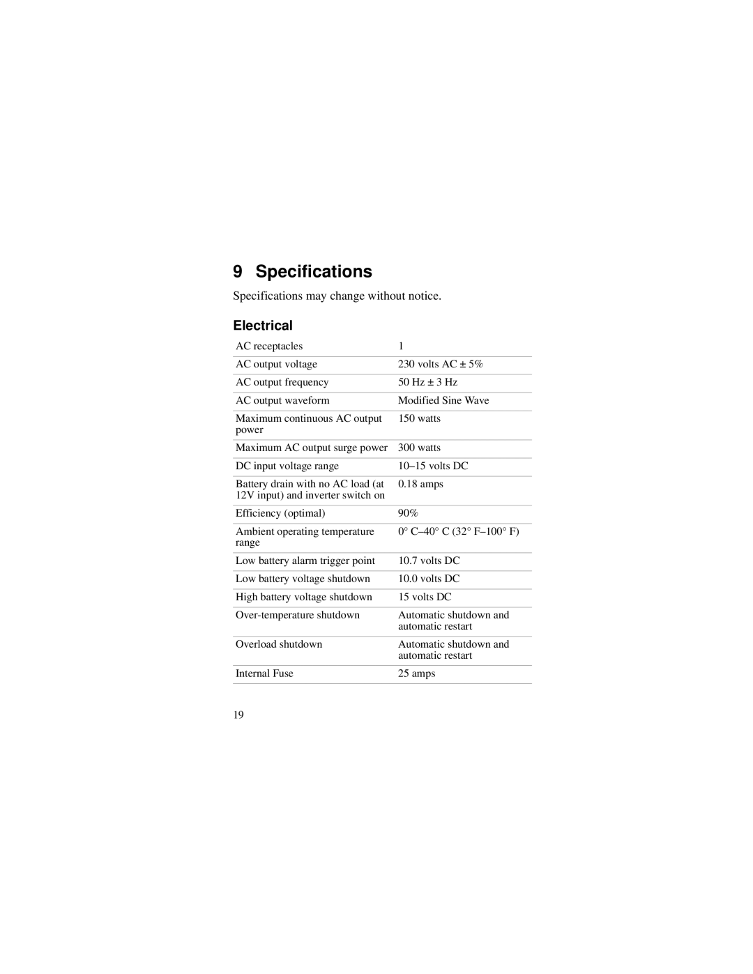 Xantrex Technology 150 manual Specifications, Electrical 