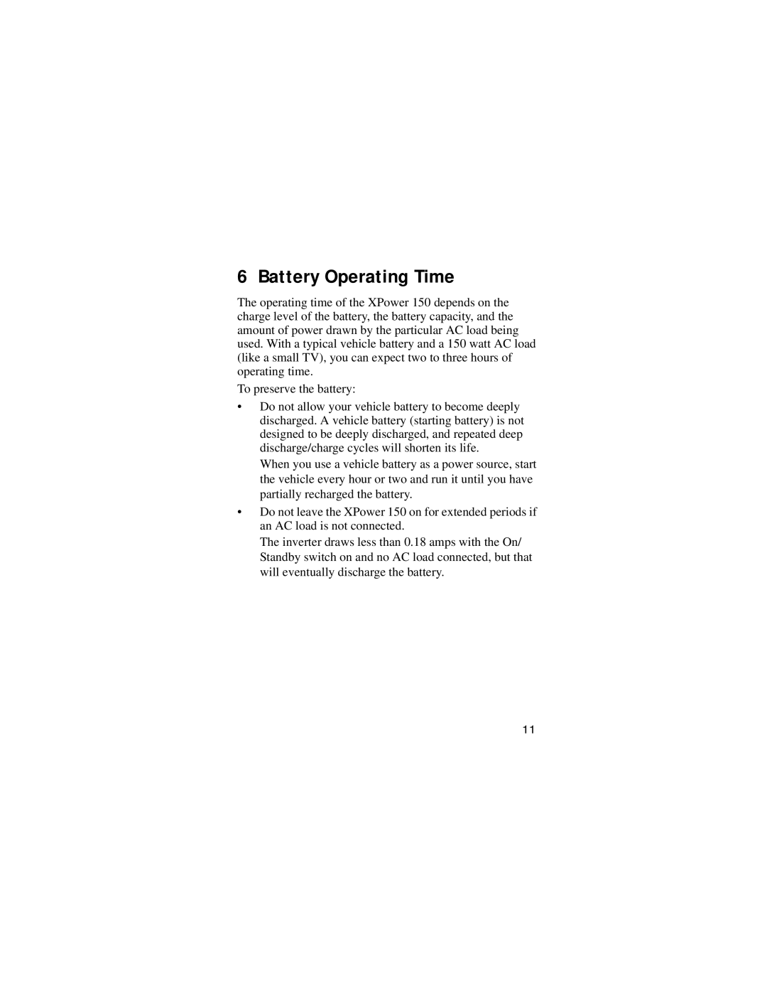 Xantrex Technology 150 manual Battery Operating Time 