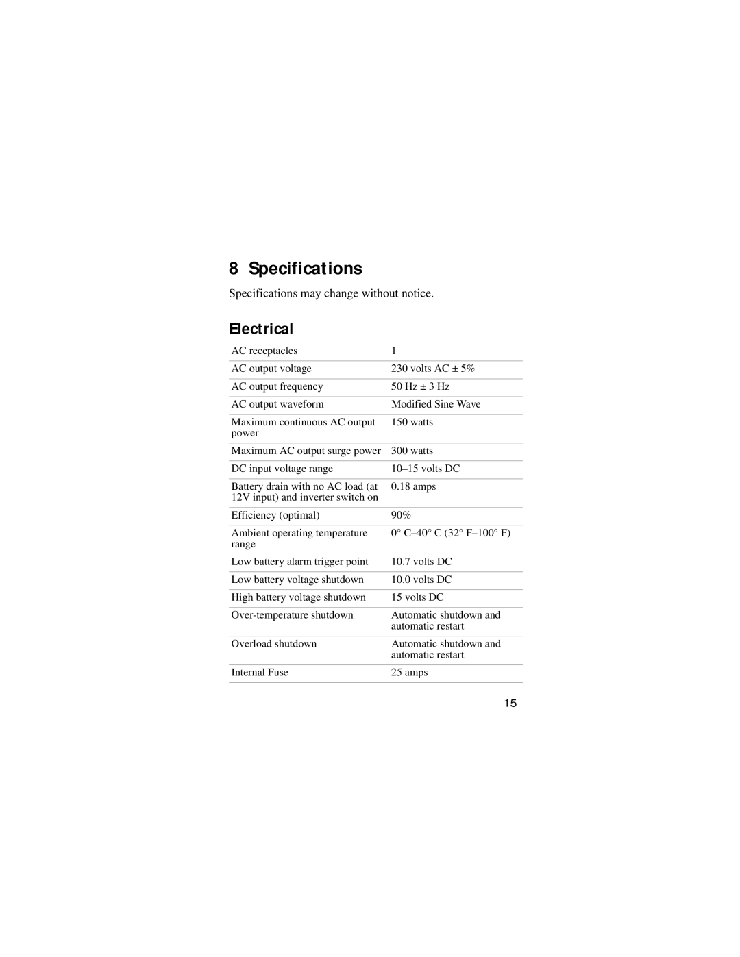 Xantrex Technology 150 manual Specifications, Electrical 