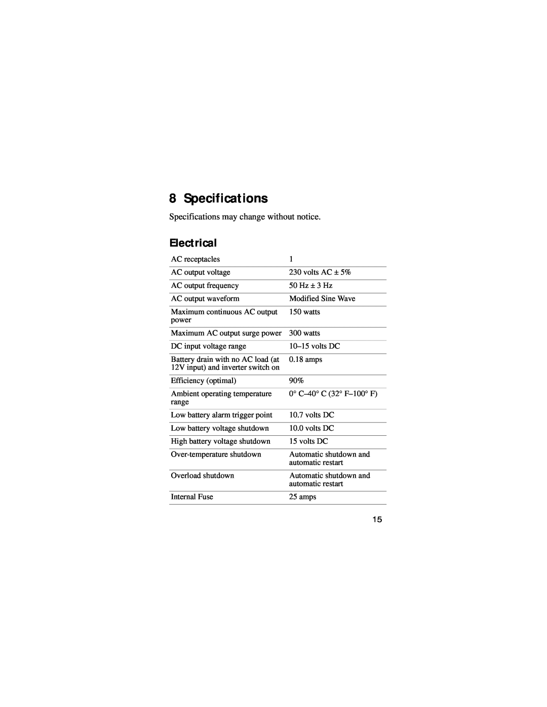 Xantrex Technology 150 manual Specifications, Electrical 