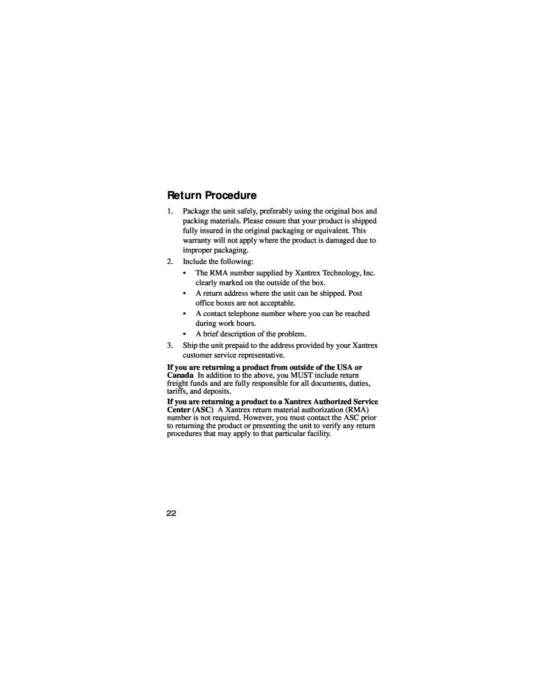 Xantrex Technology 150 manual Return Procedure 