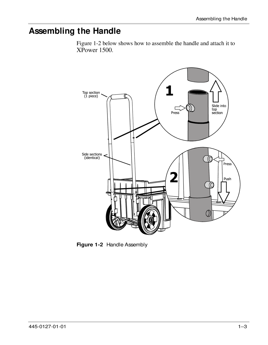 Xantrex Technology 1500 manual Assembling the Handle, 2below shows how to assemble the handle and attach it to 