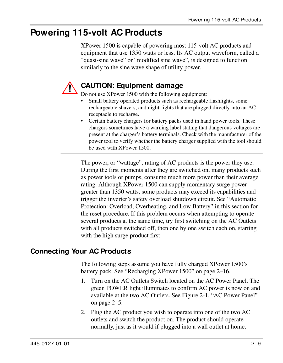 Xantrex Technology 1500 manual Powering 115-volt AC Products, Connecting Your AC Products 