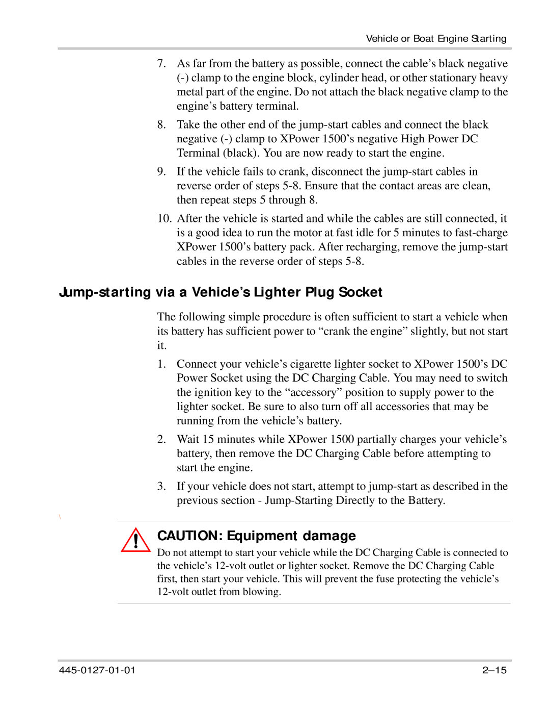 Xantrex Technology 1500 manual Jump-starting via a Vehicle’s Lighter Plug Socket 