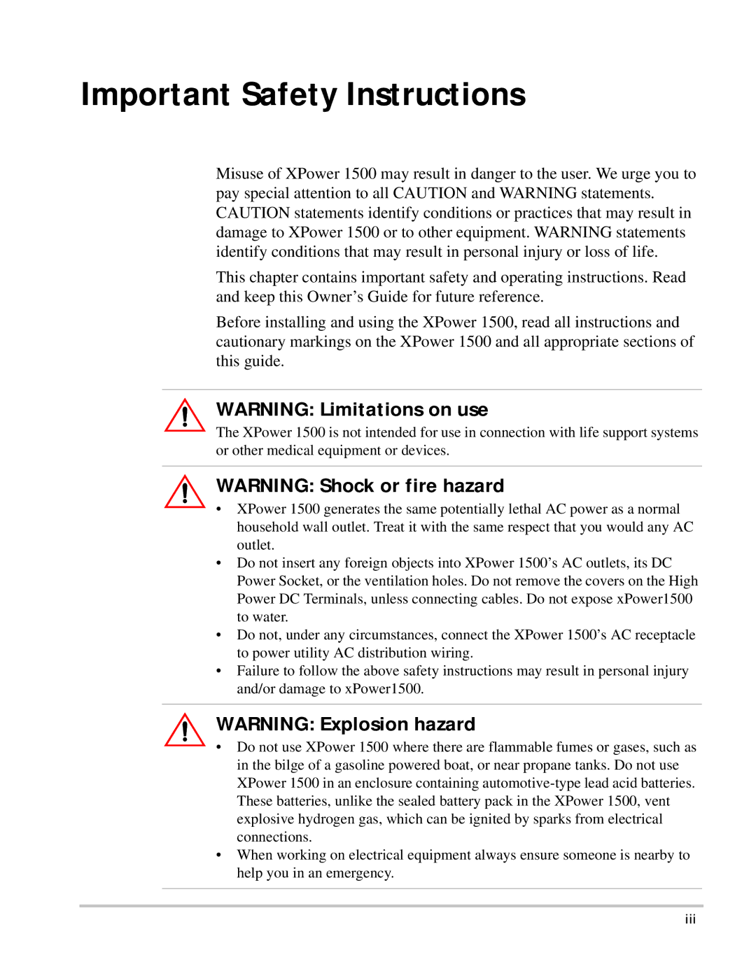 Xantrex Technology 1500 manual Important Safety Instructions 