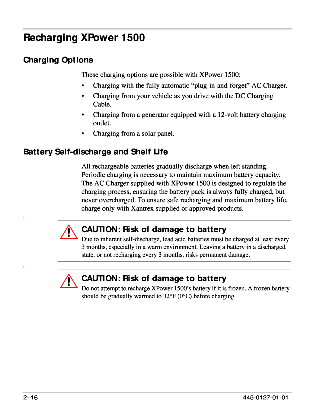 Xantrex Technology 1500 manual Recharging XPower, Charging Options, Battery Self-dischargeand Shelf Life 