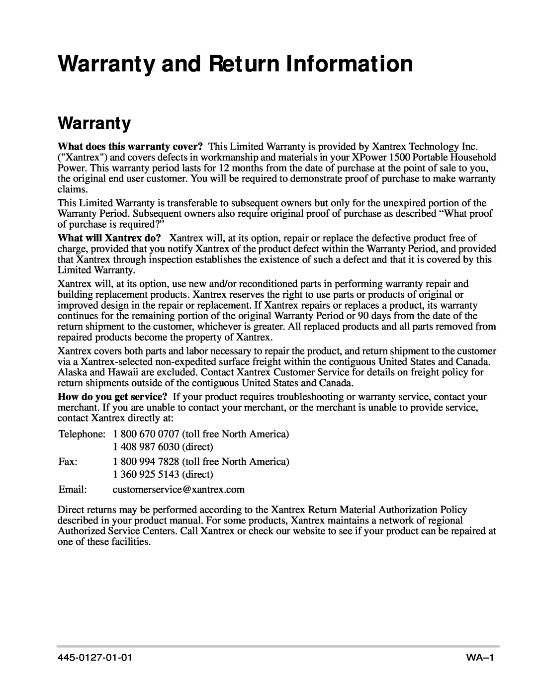 Xantrex Technology 1500 manual Warranty and Return Information 