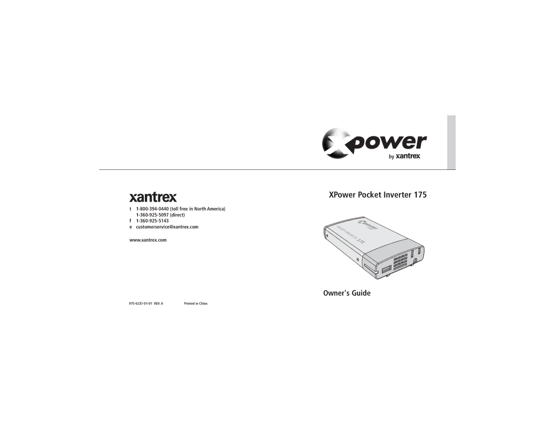 Xantrex Technology 175 manual XPower Pocket Inverter 