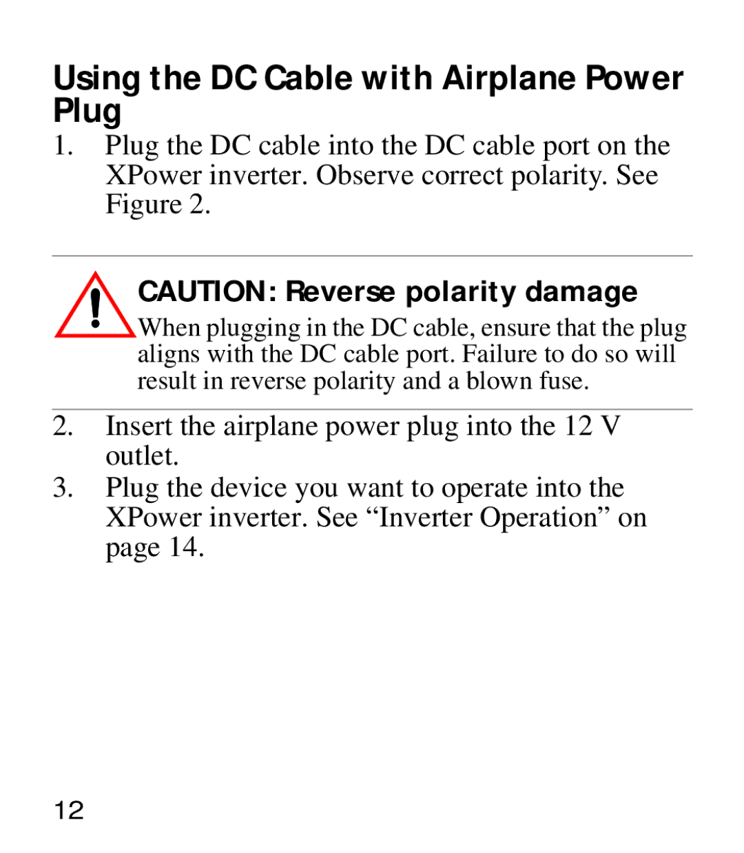 Xantrex Technology 175 manual Using the DC Cable with Airplane Power Plug 