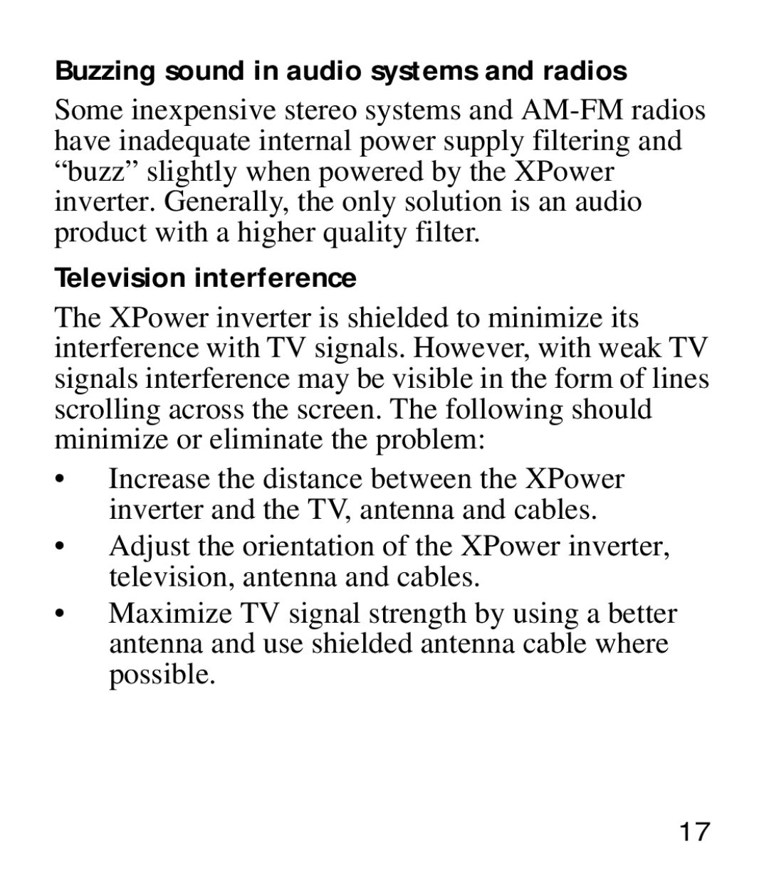 Xantrex Technology 175 manual Buzzing sound in audio systems and radios 