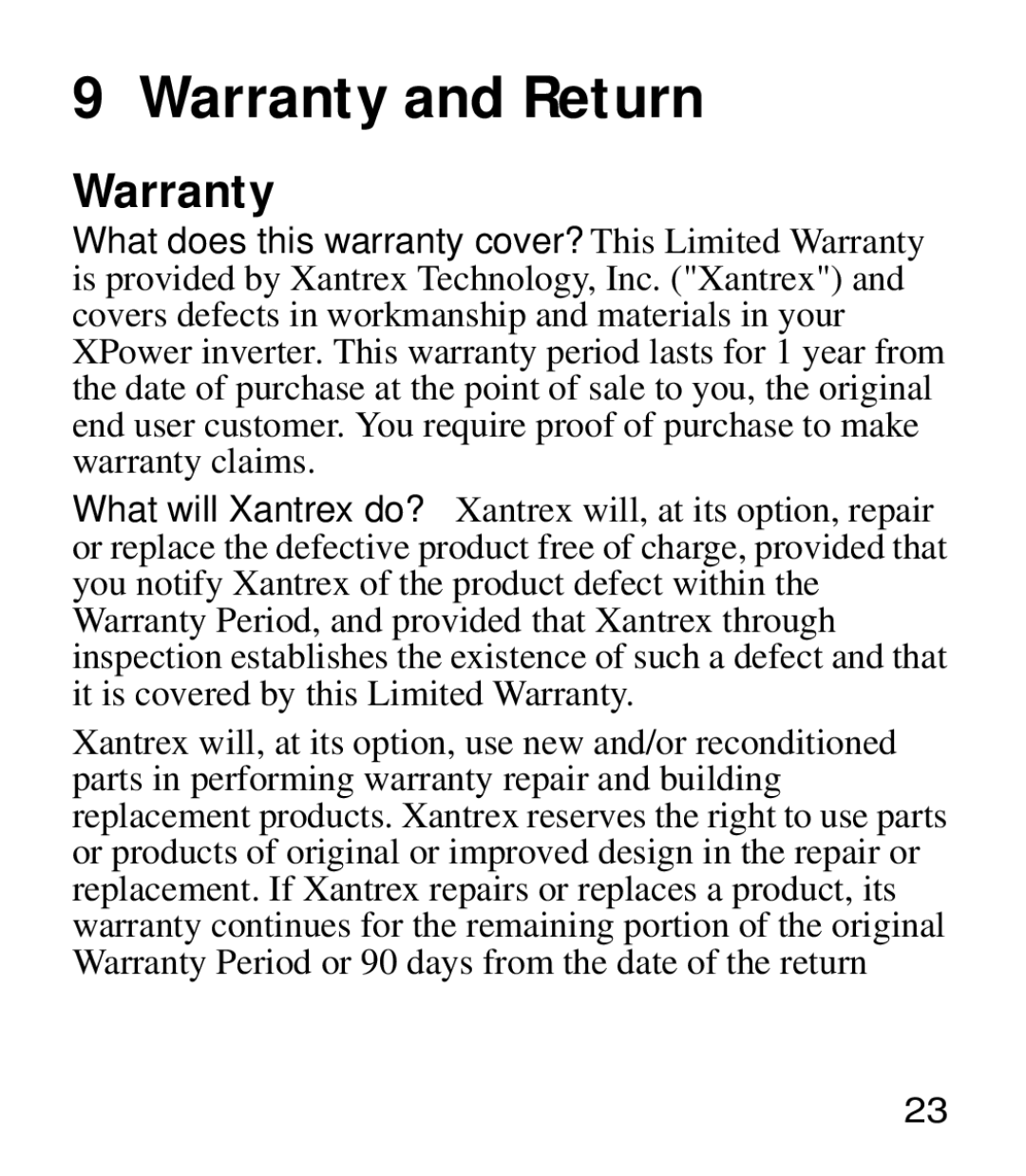 Xantrex Technology 175 manual Warranty and Return 