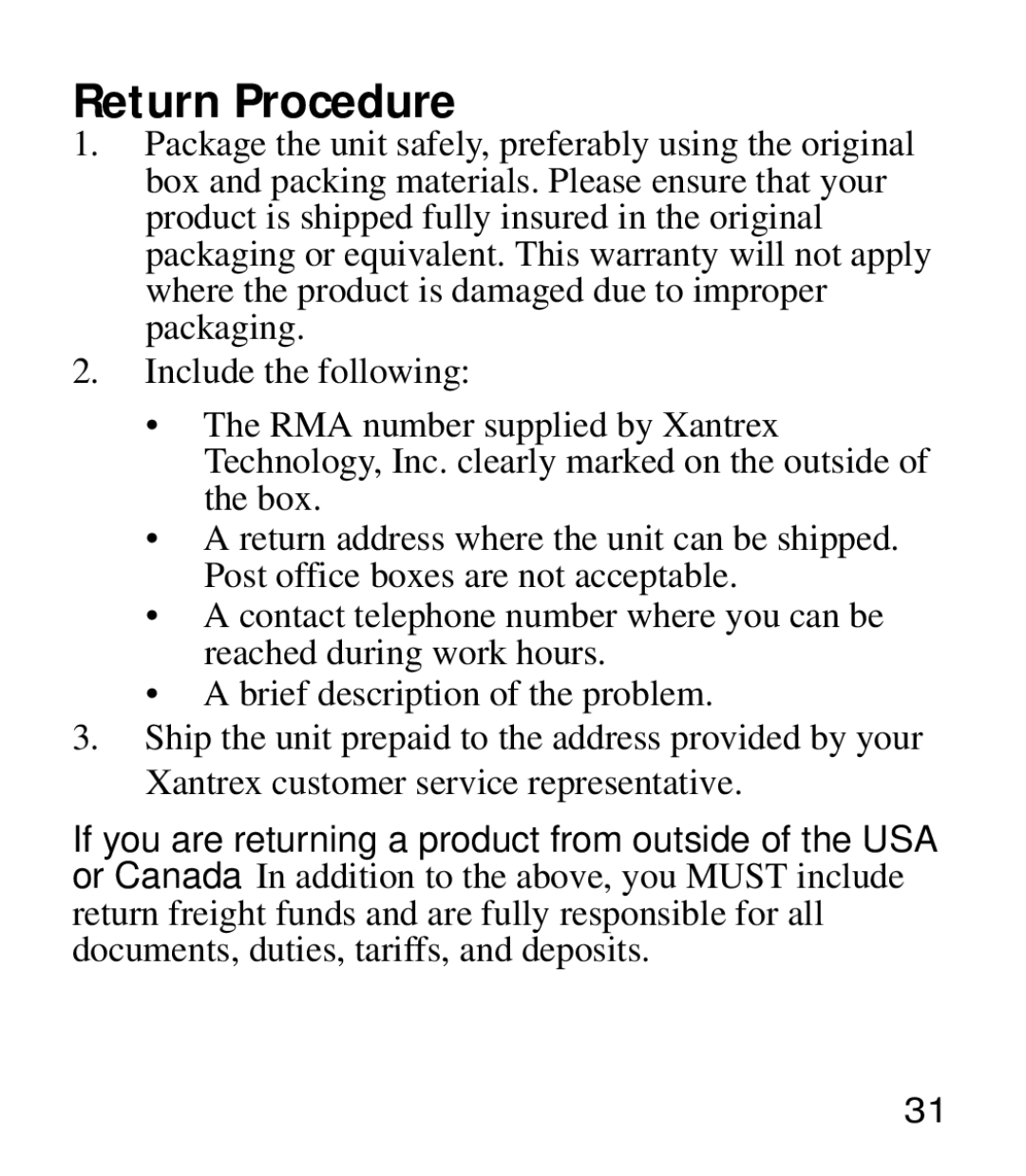 Xantrex Technology 175 manual Return Procedure 