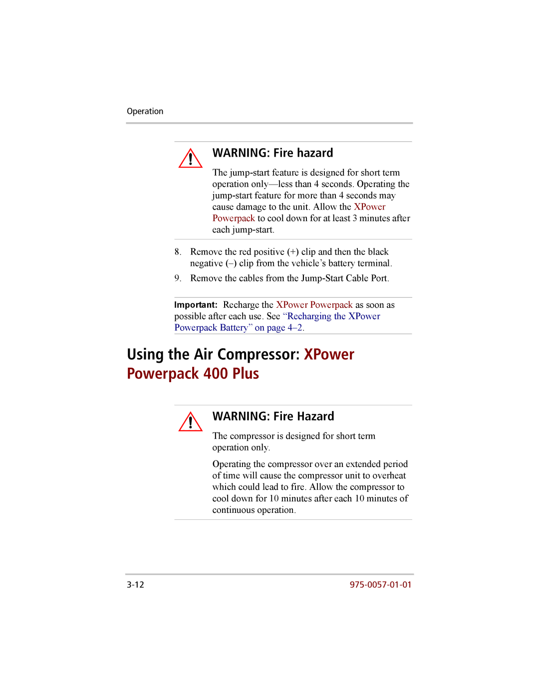 Xantrex Technology 200 manual Using the Air Compressor XPower, Powerpack 400 Plus 