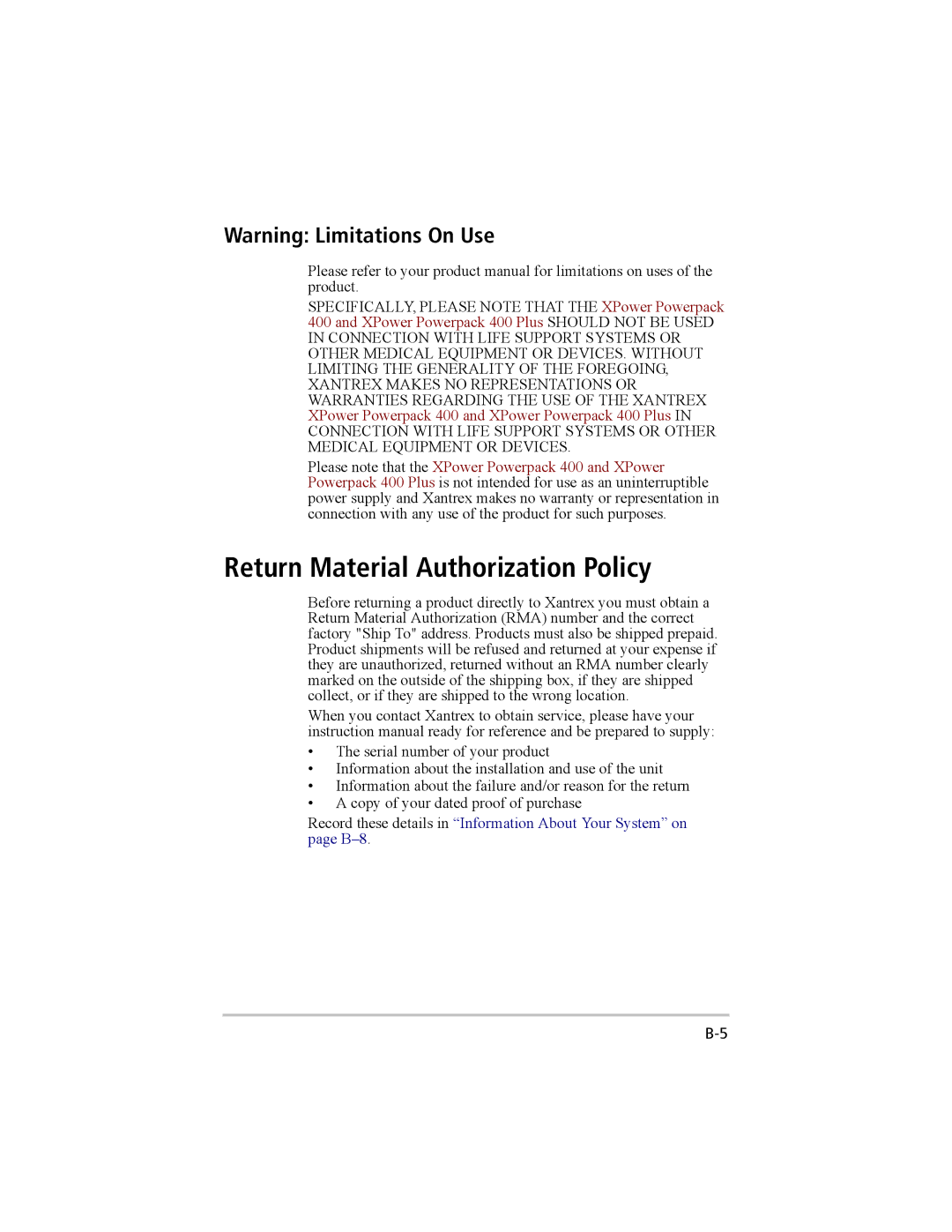 Xantrex Technology 200 manual Return Material Authorization Policy 