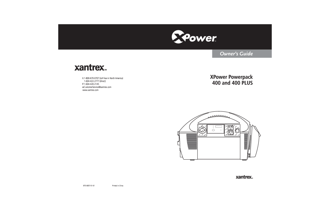 Xantrex Technology 200 manual Owner’s Guide, XPower Powerpack 400 and 400 PLUS, 975-0057-01-01 