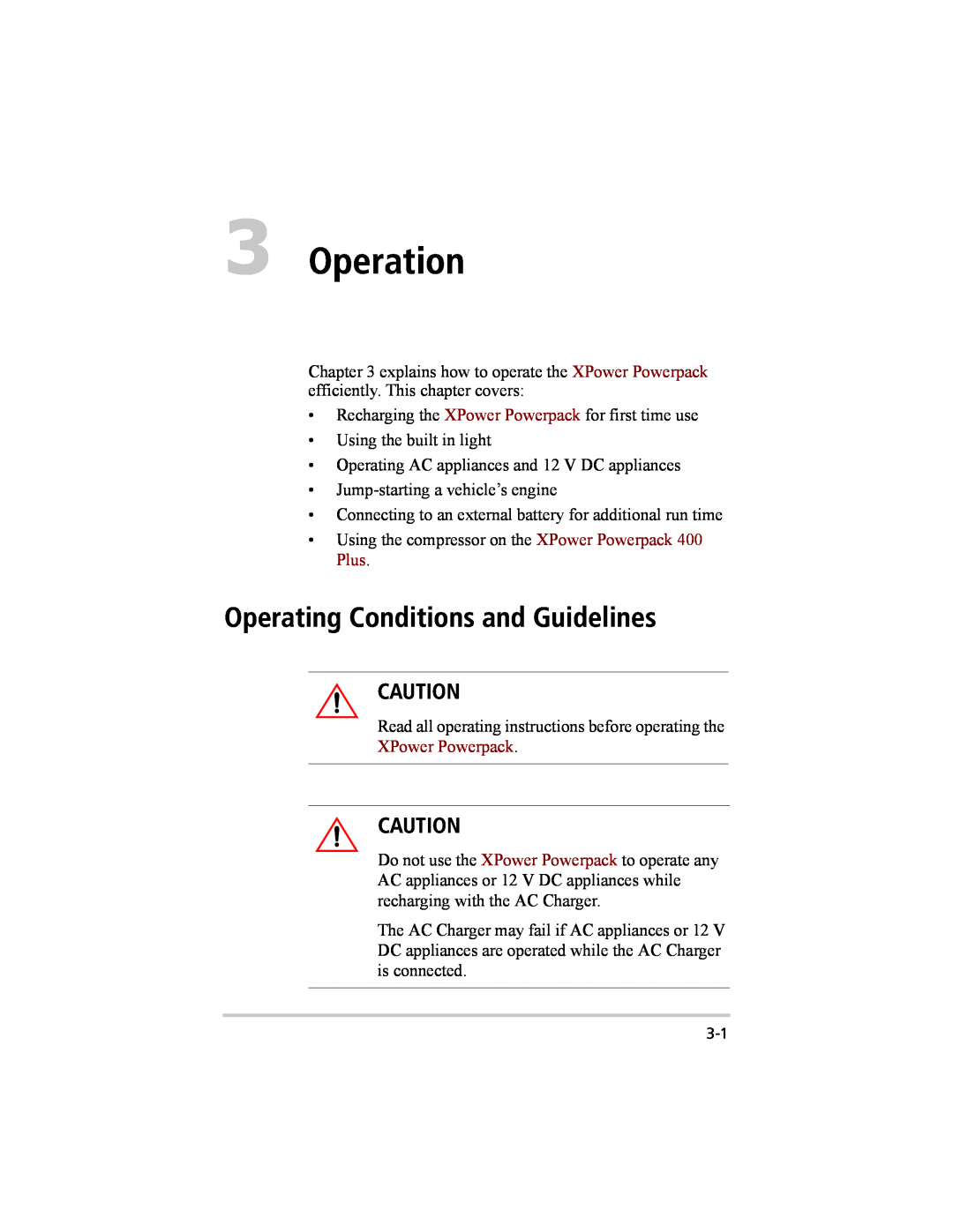 Xantrex Technology 200 manual Operation, Operating Conditions and Guidelines 