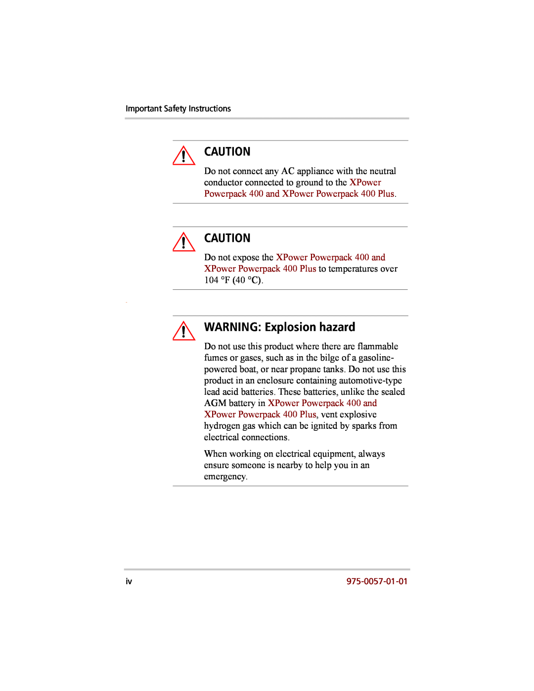 Xantrex Technology 200 manual WARNING Explosion hazard, Important Safety Instructions 