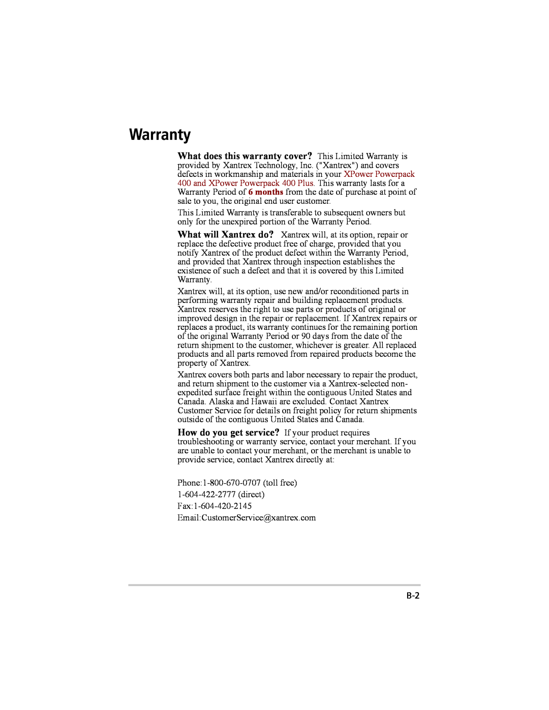 Xantrex Technology 200 manual Warranty 