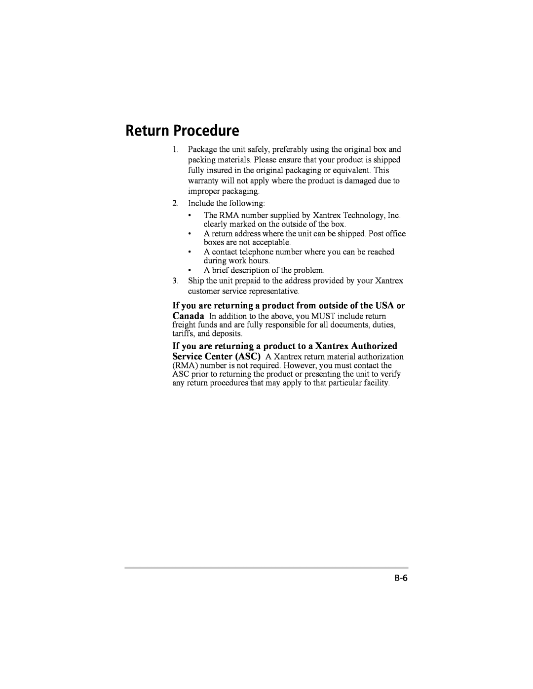 Xantrex Technology 200 manual Return Procedure 