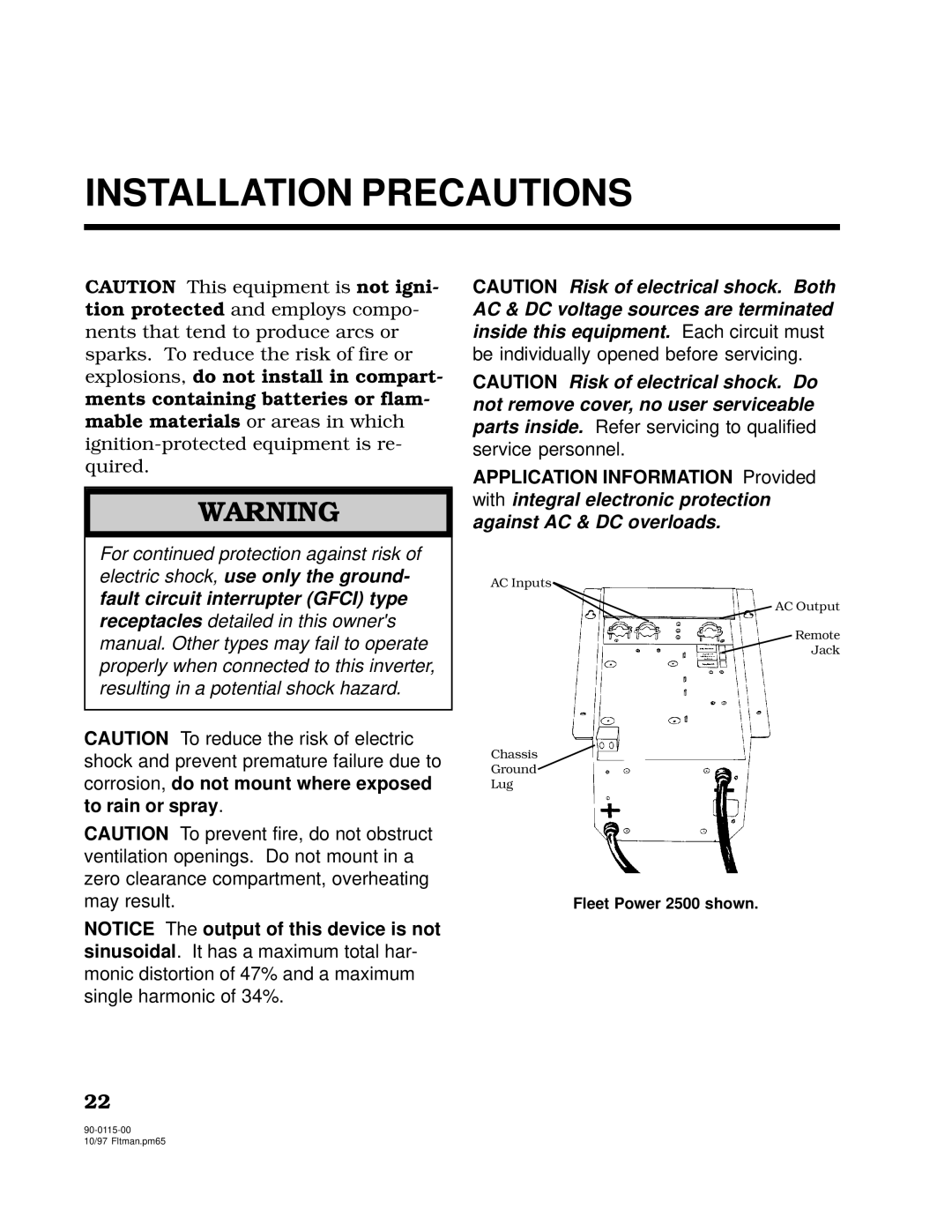 Xantrex Technology 2500, 2000 owner manual Installation Precautions 