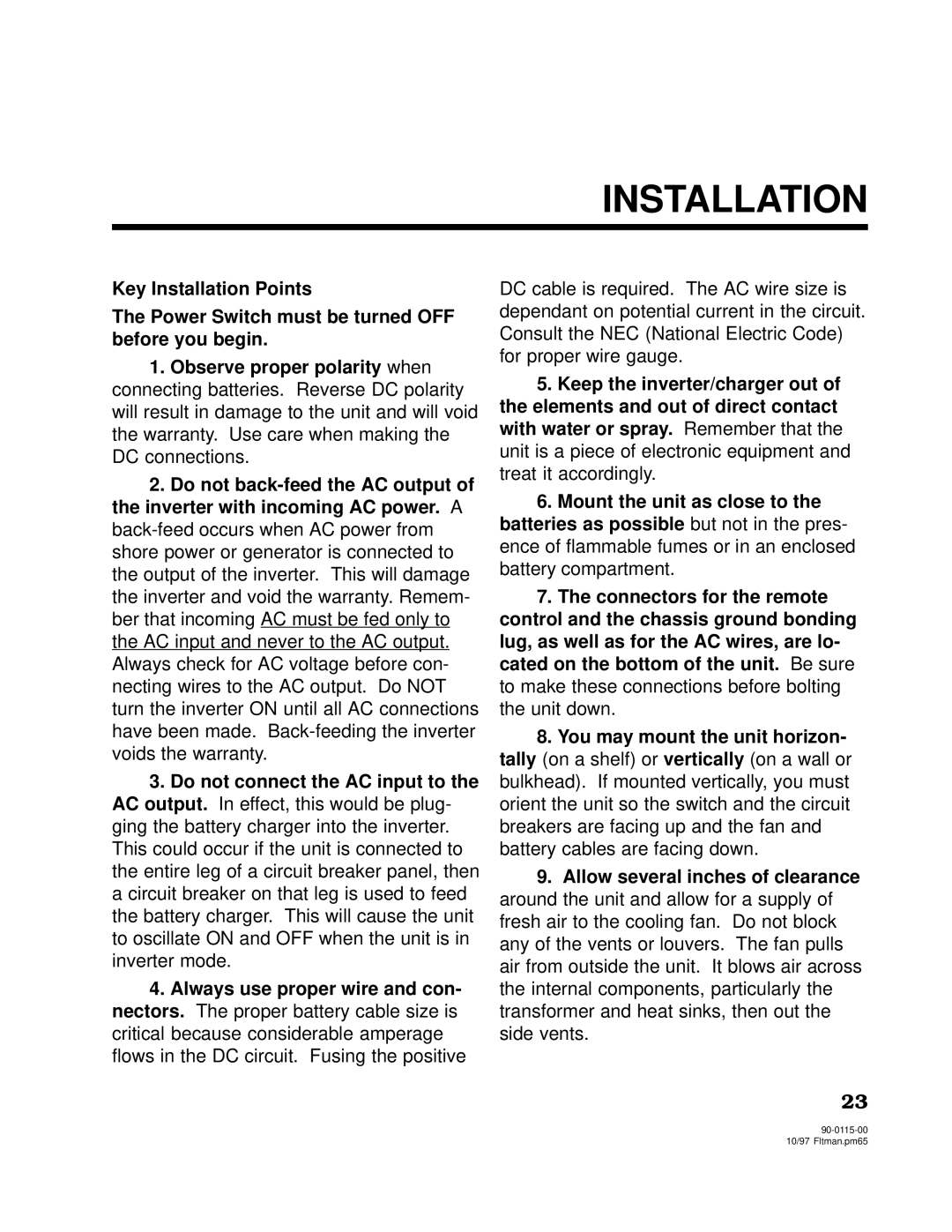 Xantrex Technology 2000, 2500 owner manual Installation 