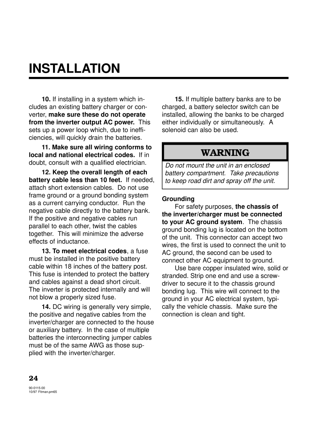 Xantrex Technology 2500, 2000 owner manual Grounding 