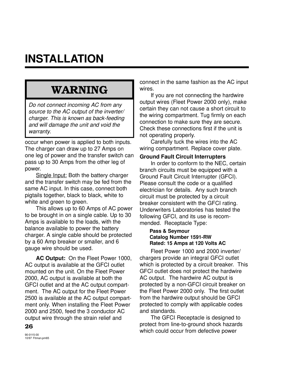 Xantrex Technology 2500, 2000 owner manual Ground Fault Circuit Interrupters 