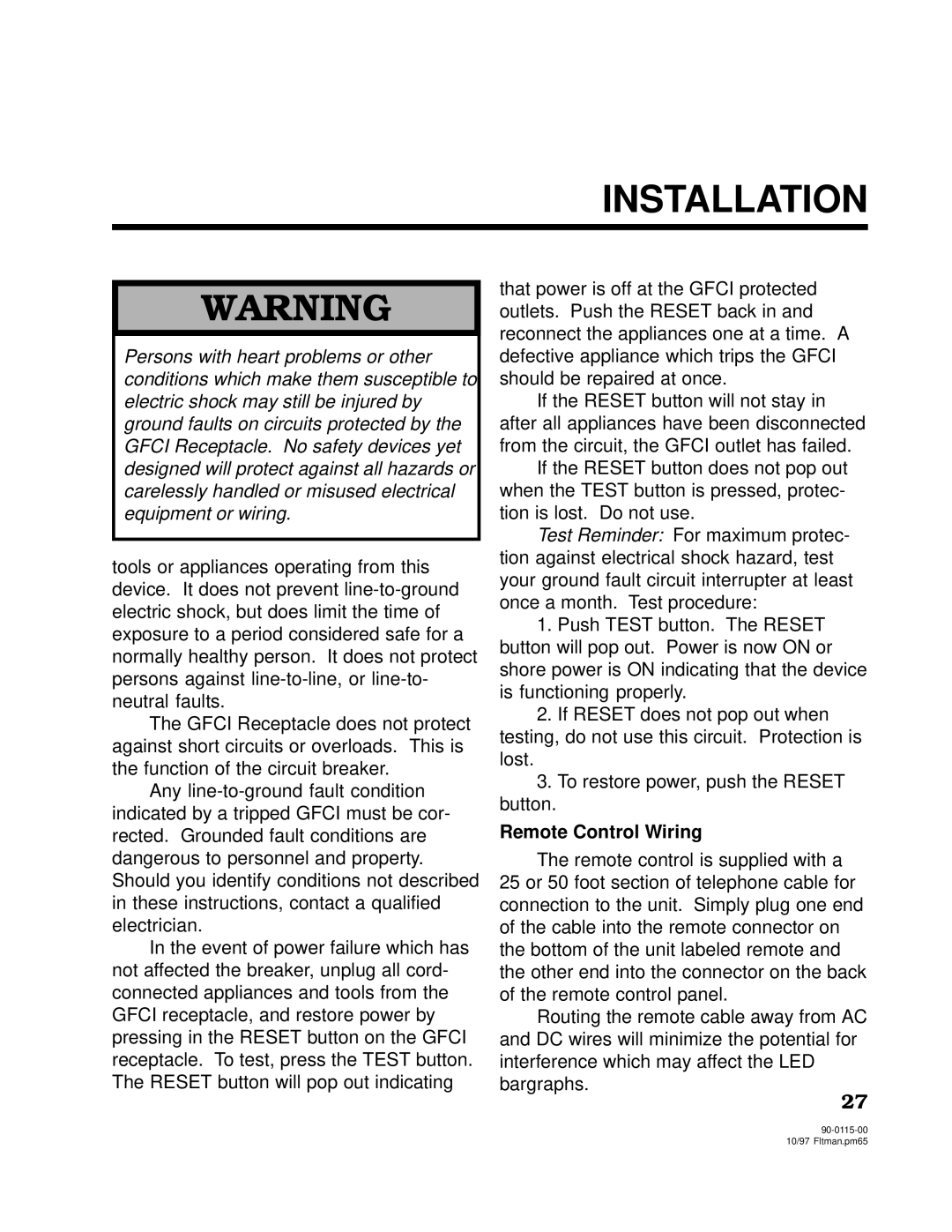 Xantrex Technology 2000, 2500 owner manual Remote Control Wiring 