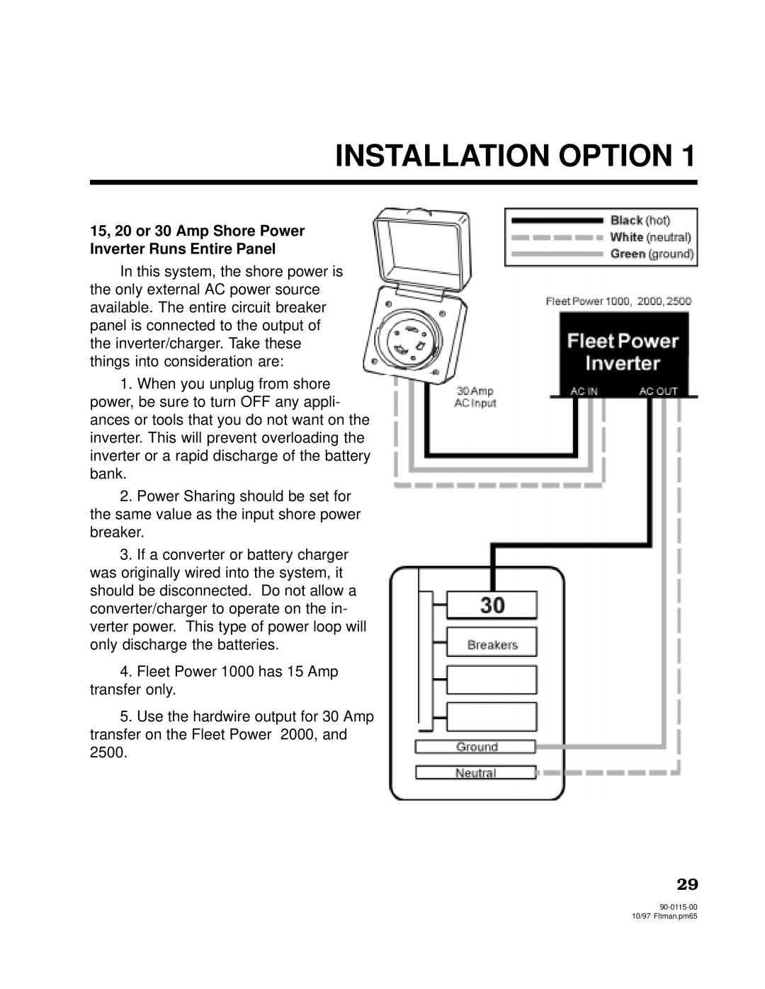 Xantrex Technology 2000, 2500 owner manual Installation Option, 15, 20 or 30 Amp Shore Power Inverter Runs Entire Panel 