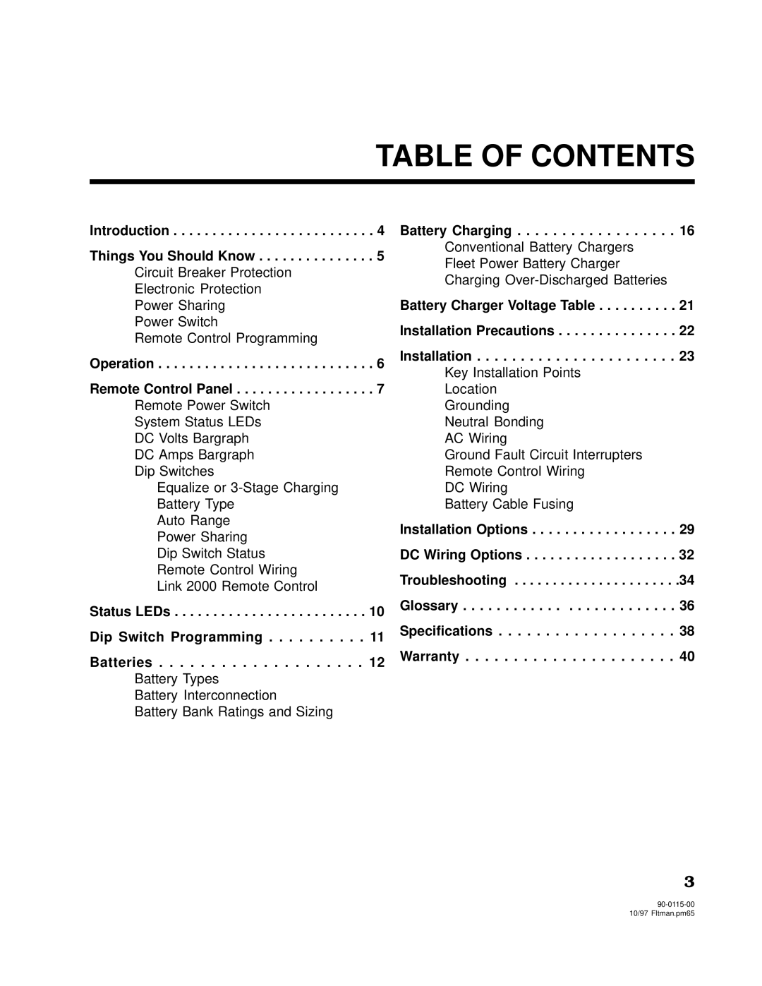 Xantrex Technology 2000, 2500 owner manual Table of Contents 