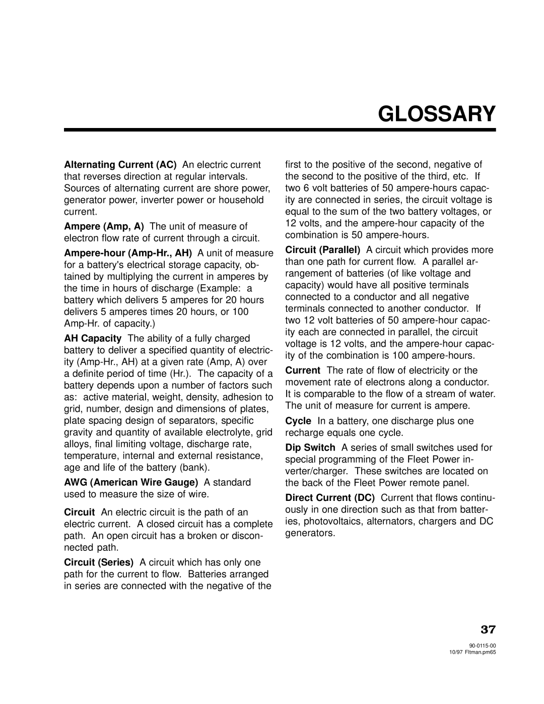 Xantrex Technology 2000, 2500 owner manual Glossary 