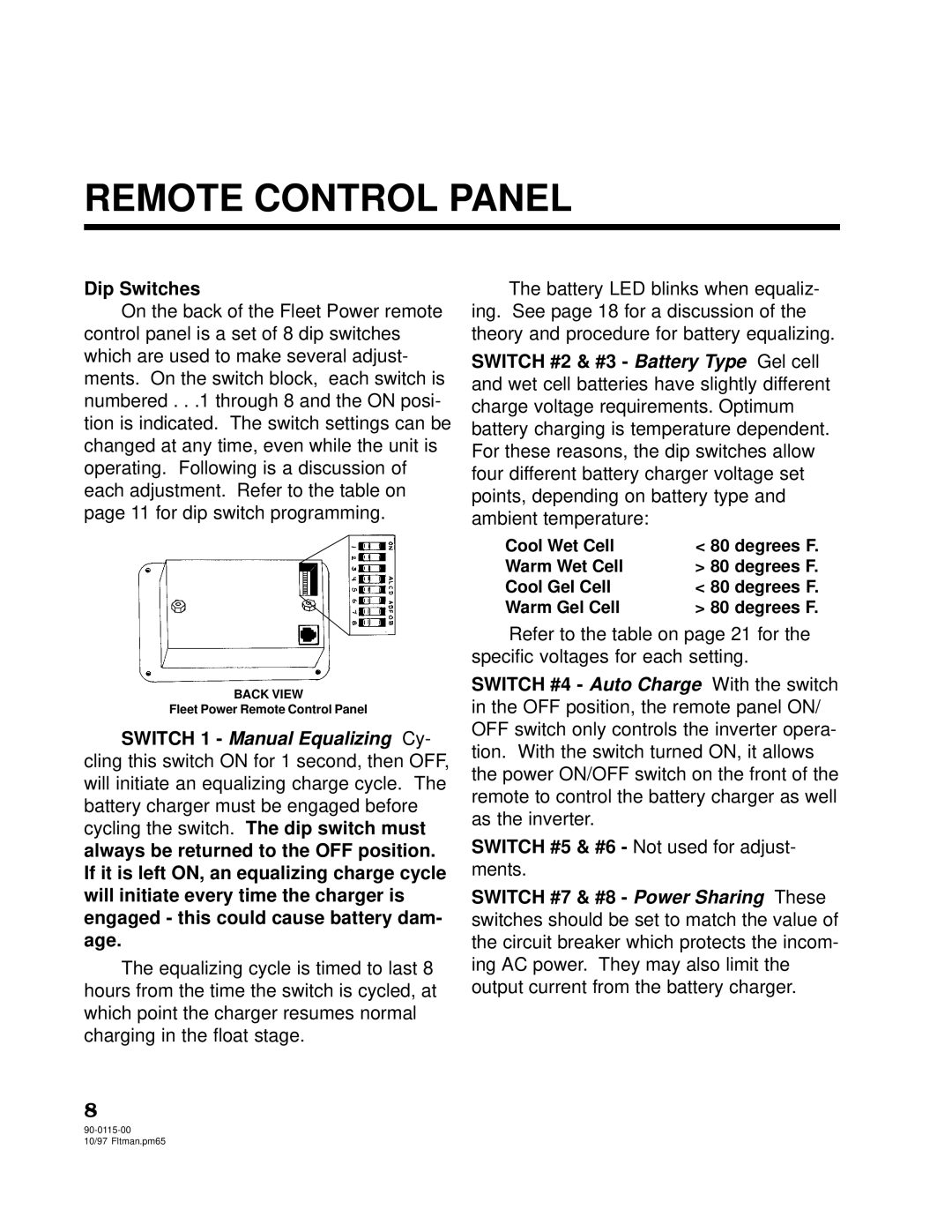 Xantrex Technology 2500, 2000 owner manual Dip Switches 