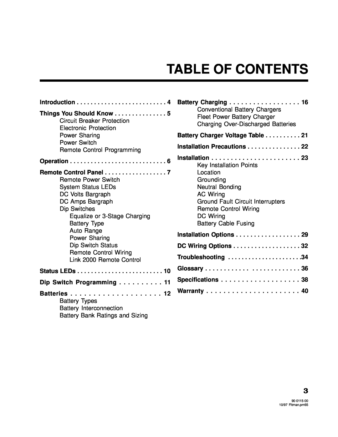 Xantrex Technology 2000, 2500 owner manual Table Of Contents 