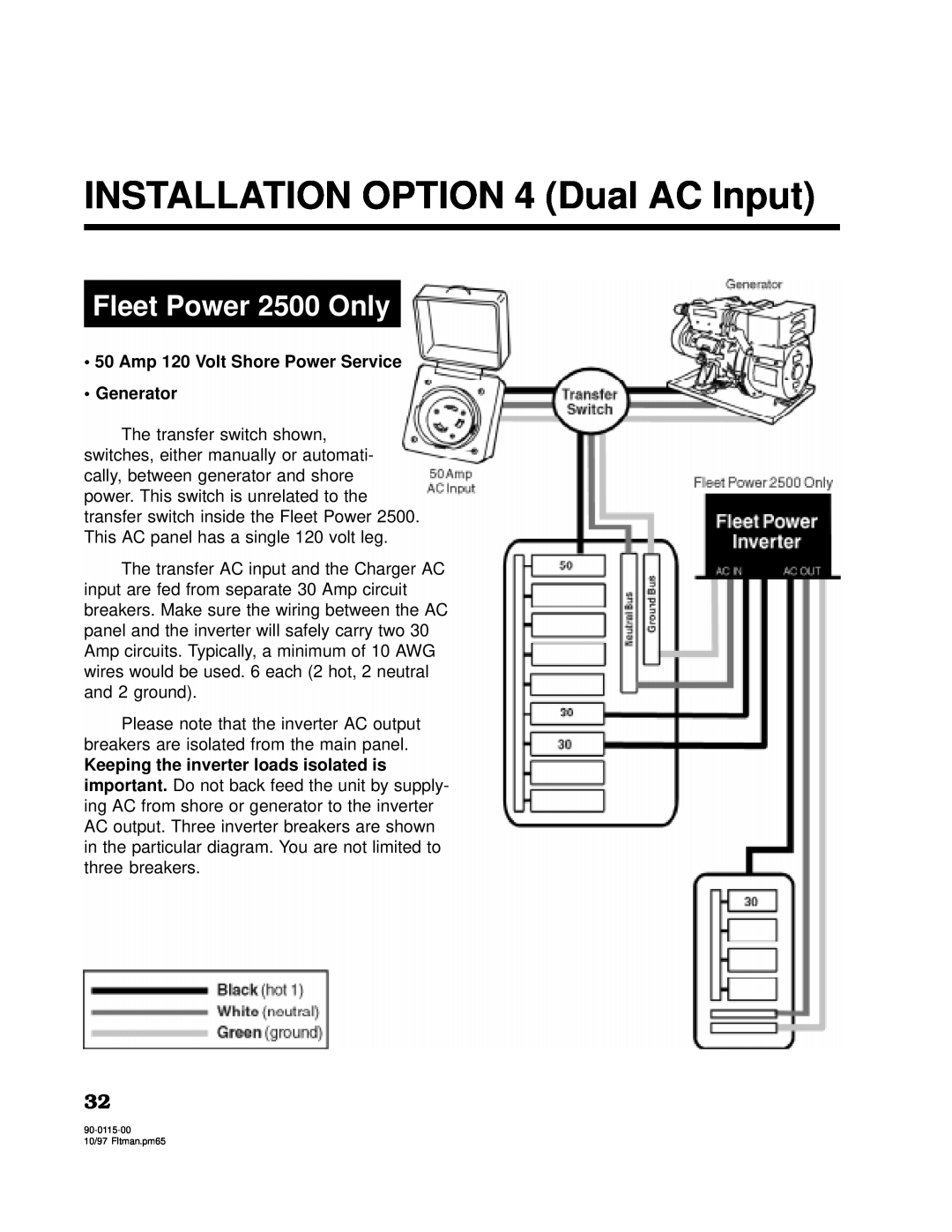 Xantrex Technology 2000 owner manual INSTALLATION OPTION 4 Dual AC Input, Fleet Power 2500 Only 