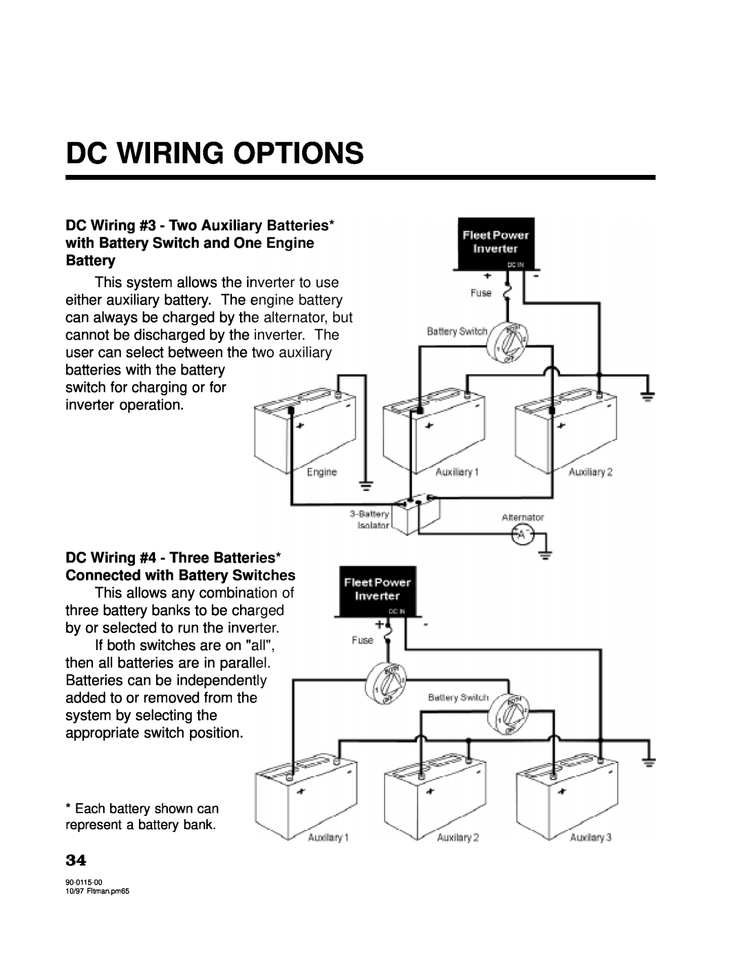 Xantrex Technology 2500, 2000 owner manual Dc Wiring Options, switch for charging or for inverter operation 
