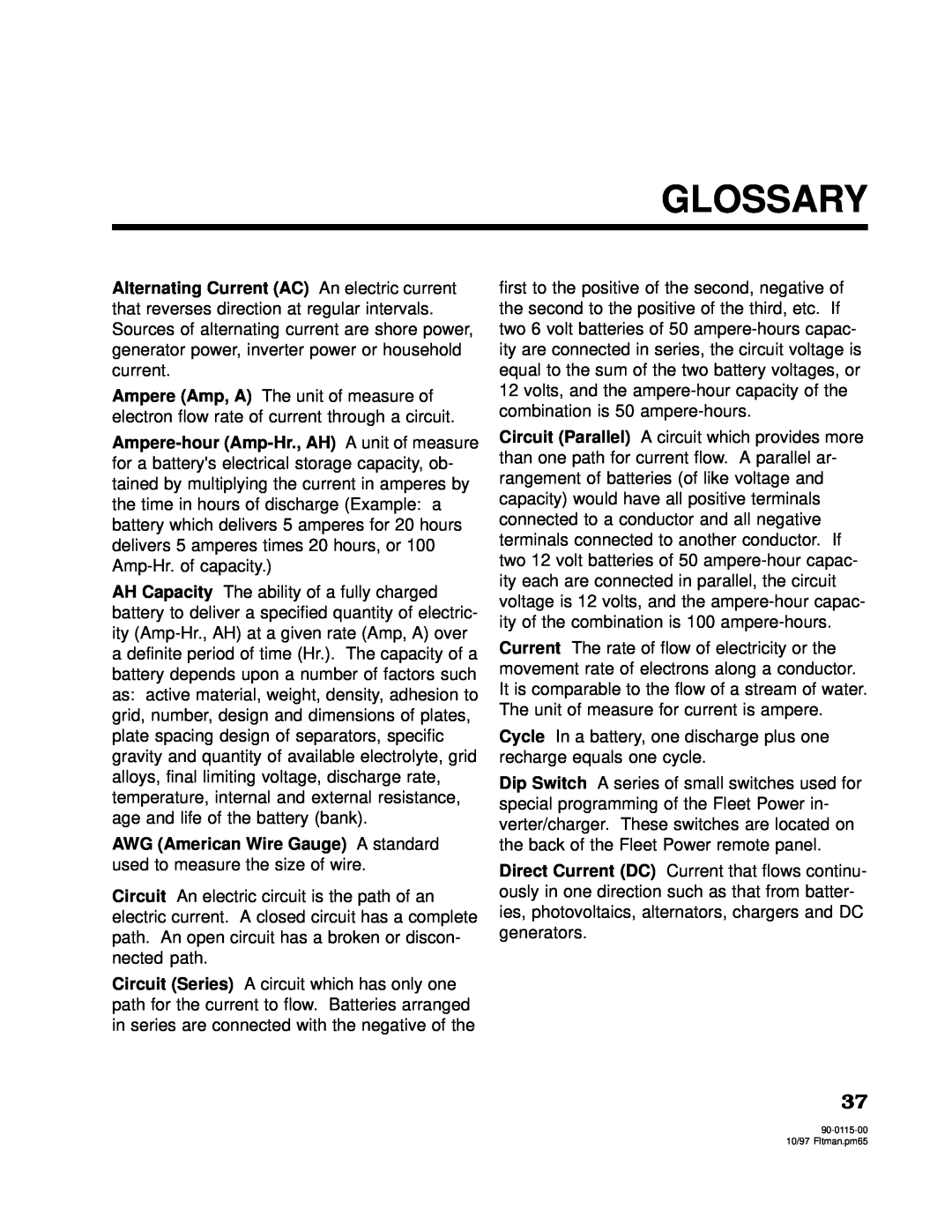 Xantrex Technology 2000, 2500 owner manual Glossary 
