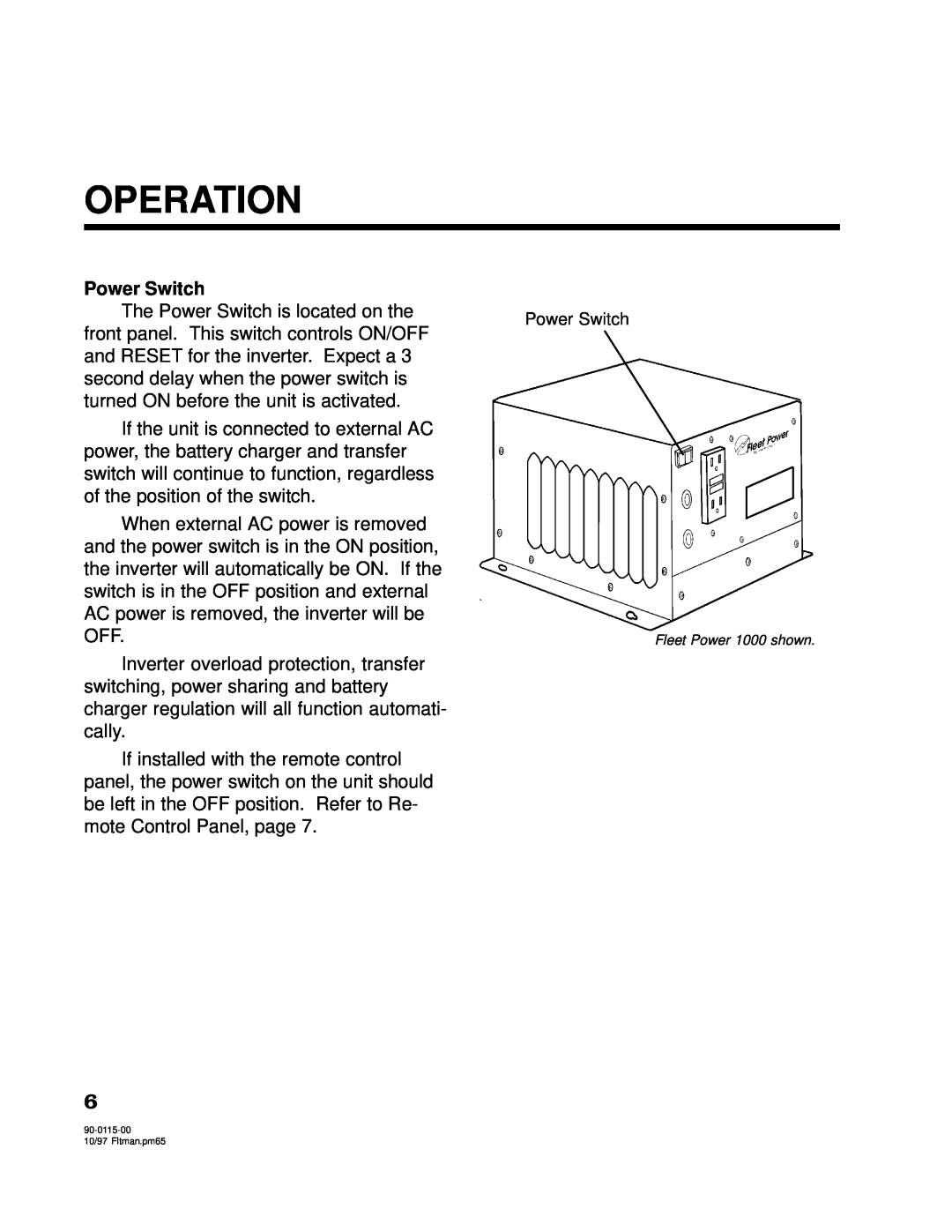 Xantrex Technology 2500, 2000 owner manual Operation, Power Switch 