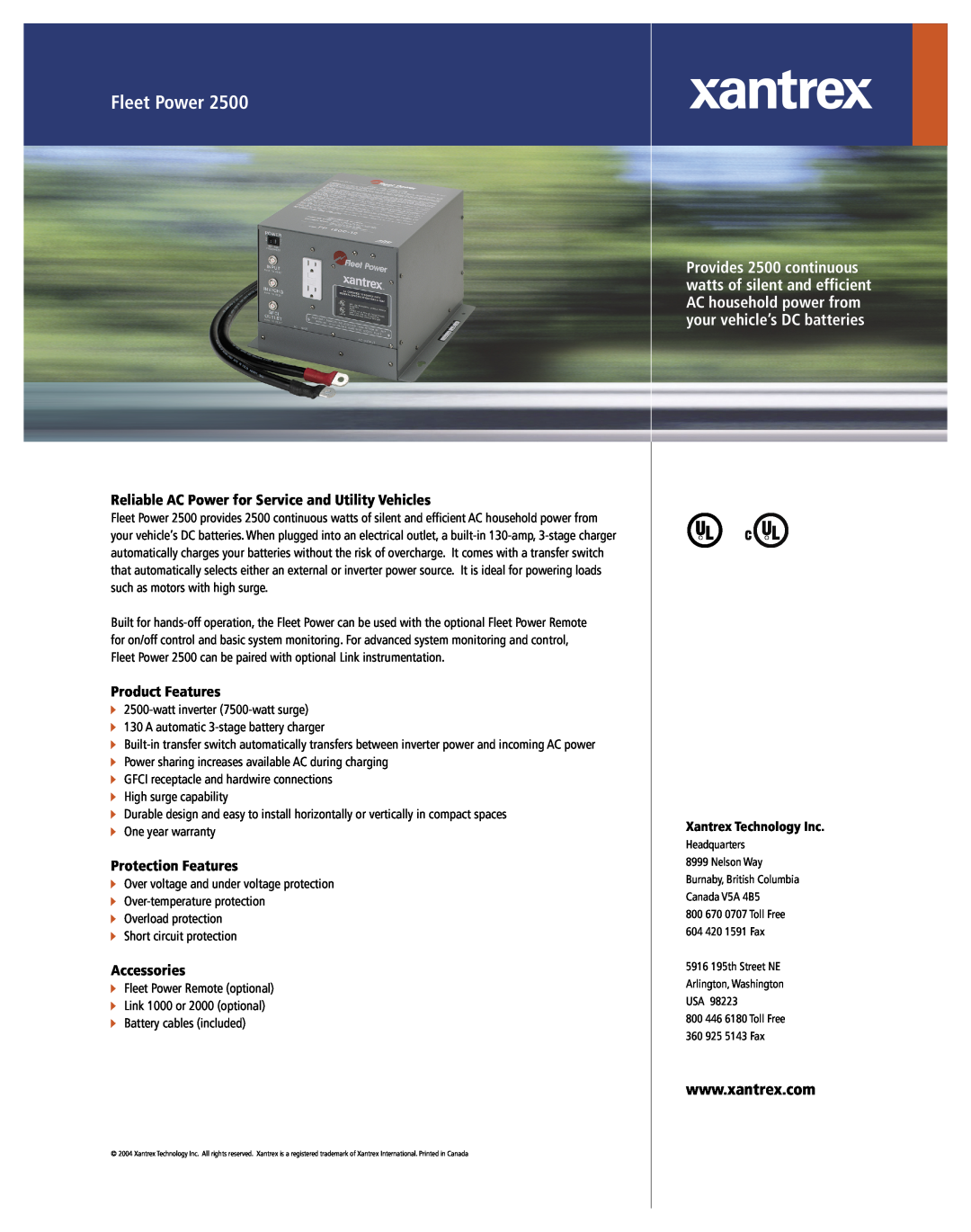 Xantrex Technology owner manual Owners Manual, Fleet Power Inverter/Battery Chargers, FLEET POWER FLEET POWER 2000UL 