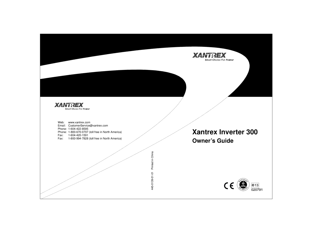 Xantrex Technology 300 manual Xantrex Inverter, Owner’s Guide 