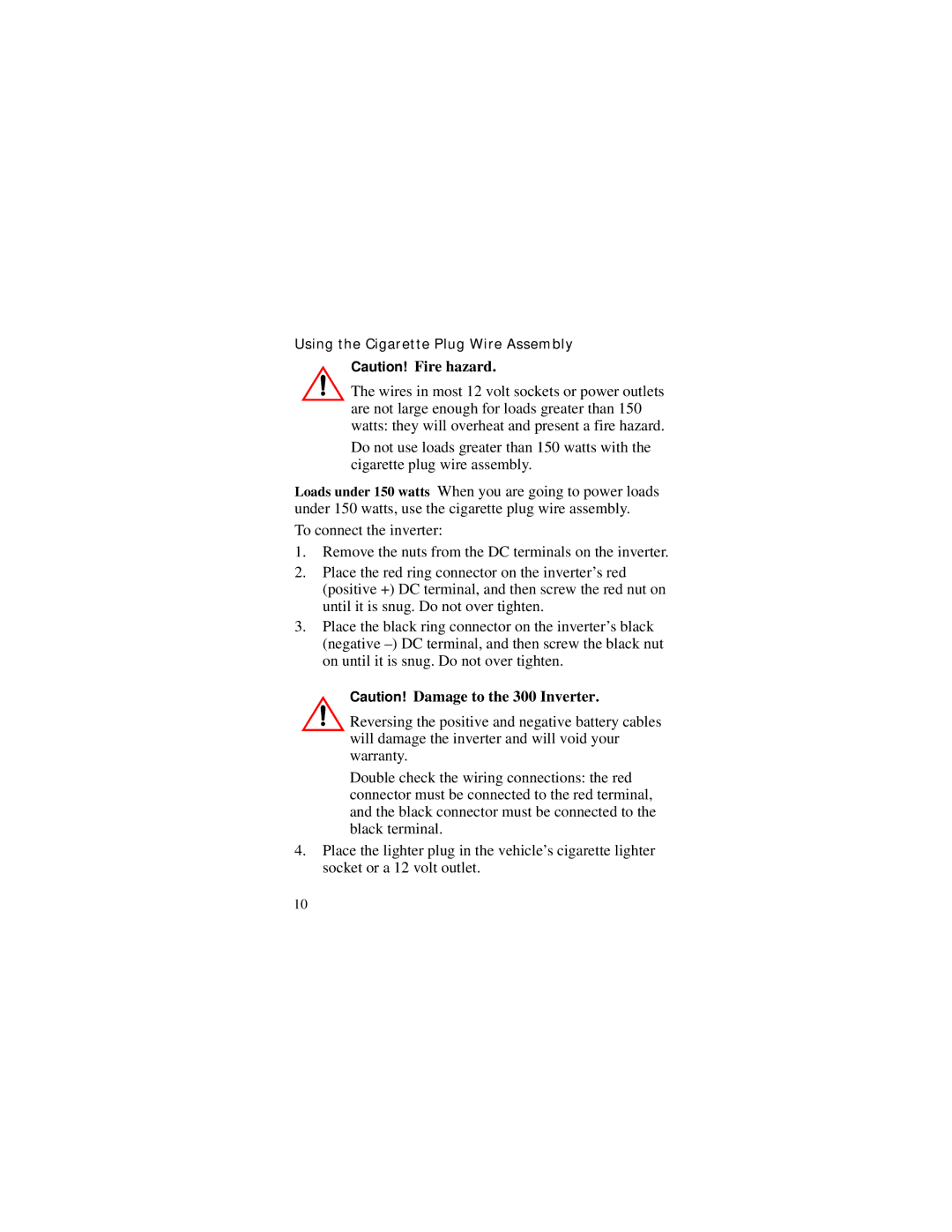 Xantrex Technology 300 manual Using the Cigarette Plug Wire Assembly 